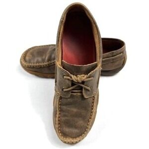 Twisted X Mens Driving Moc Distressed Brown Leather Loafers Boat Shoes Size 8M